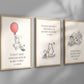 Set of 3 Classic Winnie-the-Pooh Nursery art prints, Gender Neutral Nursery, B&W, Winnie-the-Pooh inspirational quotes, new baby gift, 132