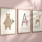 Personalized Boho Woodland Floral Animal Set of 3 Nursery Art Prints, Dusty Rose Nursery Art, Neutral Nursery Decor, Baby Room Ideas, 131