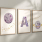 Personalized Purple Planet Set of 3 Nursery Art Prints, Wall Art, Galaxy Nursery Decor, Play Room, Girl space Baby Room Ideas, 137