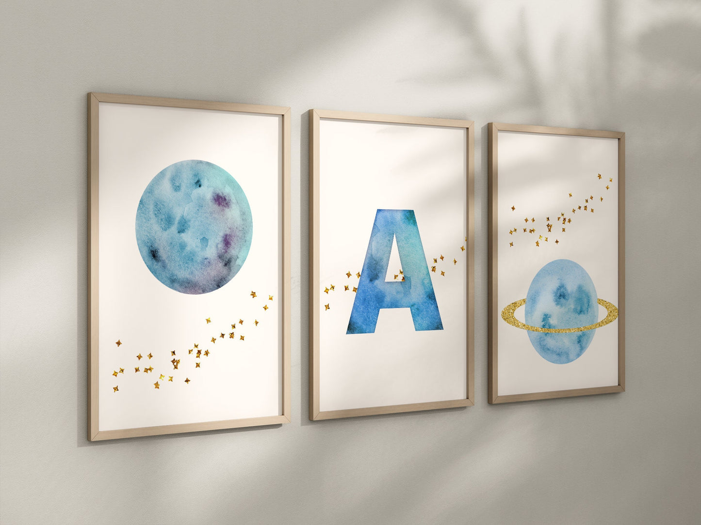 Personalized Blue Planet Set of 3 Nursery Art Prints, Wall Art, Galaxy Nursery Decor, Play Room, Boy space Baby Room Ideas, 138