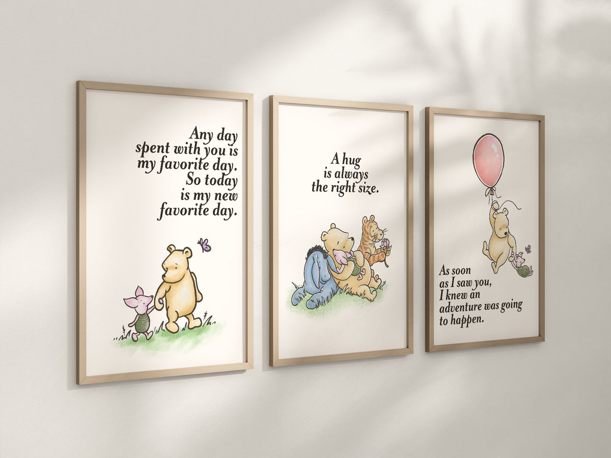 Set of 3 Classic Winnie-the-Pooh Nursery art prints, Gender Neutral Nursery, Winnie-the-Pooh inspirational quotes, new baby gift, 143