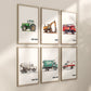 Set of 6 Construction Vehicle Prints, Kids Gallery Wall Set, Truck Wall Art, Fire Truck Nursery, Watercolor Painting, Dump Truck Decor, 147