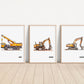 Set of 3 Construction Vehicle Prints, Kids Gallery Wall Set, Truck Wall Art, Fire Truck Nursery, Watercolor Painting, Dump Truck Decor, 147