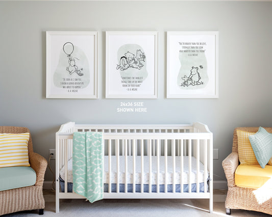 Set of 3 Classic Winnie-the-Pooh Nursery art prints, Gender Neutral Nursery, Winnie-the-Pooh inspirational quotes, new baby gift, 144