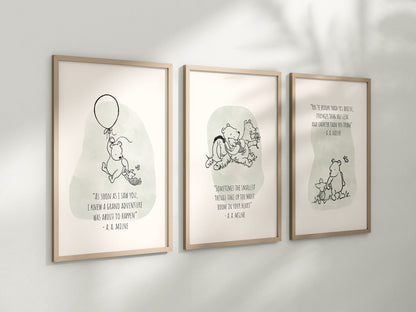 Set of 3 Classic Winnie-the-Pooh Nursery art prints, Gender Neutral Nursery, Winnie-the-Pooh inspirational quotes, new baby gift, 144