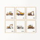 Set of 6 Construction Vehicle Prints, Kids Gallery Wall Set, Truck Wall Art, Fire Truck Nursery, Watercolor Painting, Dump Truck Decor, 147
