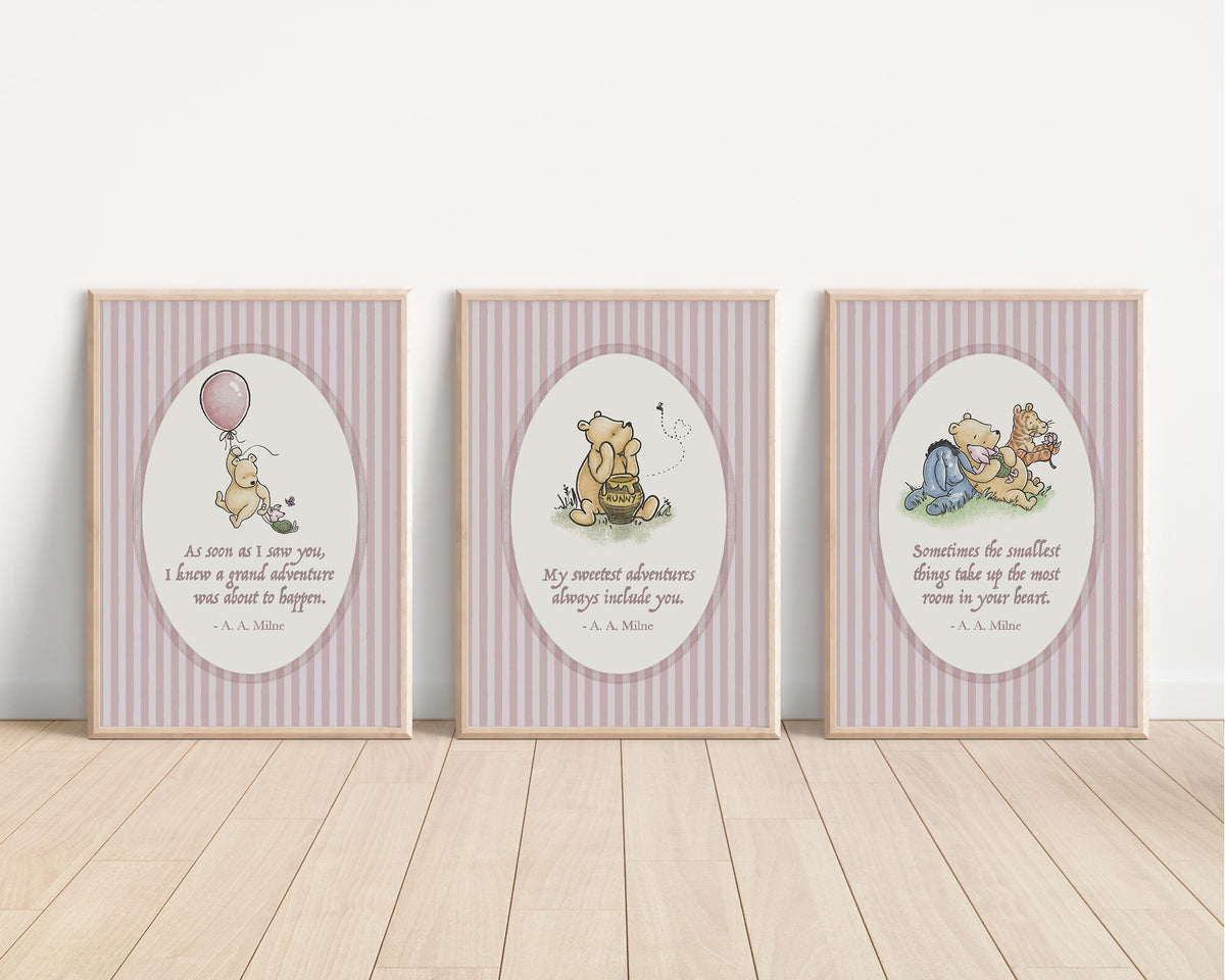 Set of 3 Classic Winnie-the-Pooh Nursery art prints, Gender Neutral Nursery, Winnie-the-Pooh inspirational quotes, new baby gift