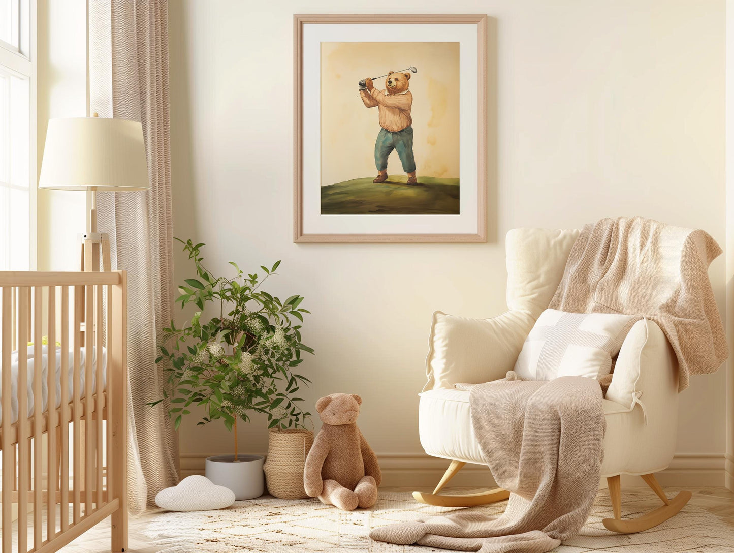 Bear Playing Golf Watercolor Art Print, Baby Shower Gift, Golf Theme Nursery Wall Art, Nursery Decor, 150