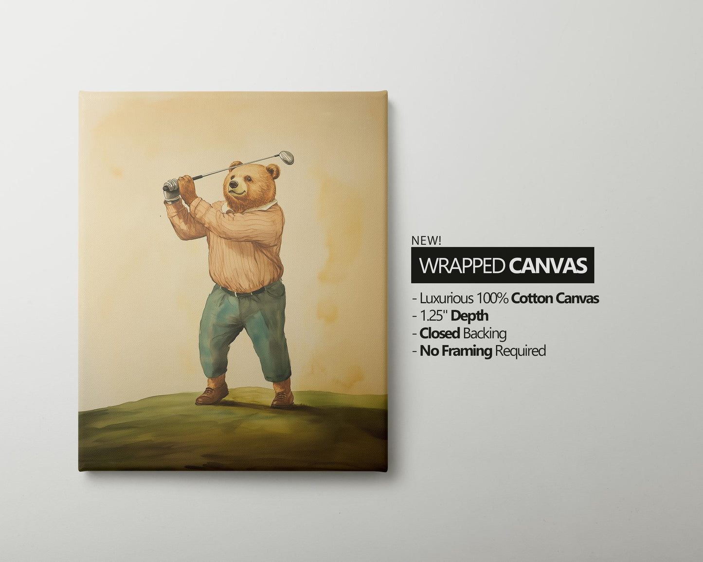 Bear Playing Golf Watercolor Art Print, Baby Shower Gift, Golf Theme Nursery Wall Art, Nursery Decor, 150