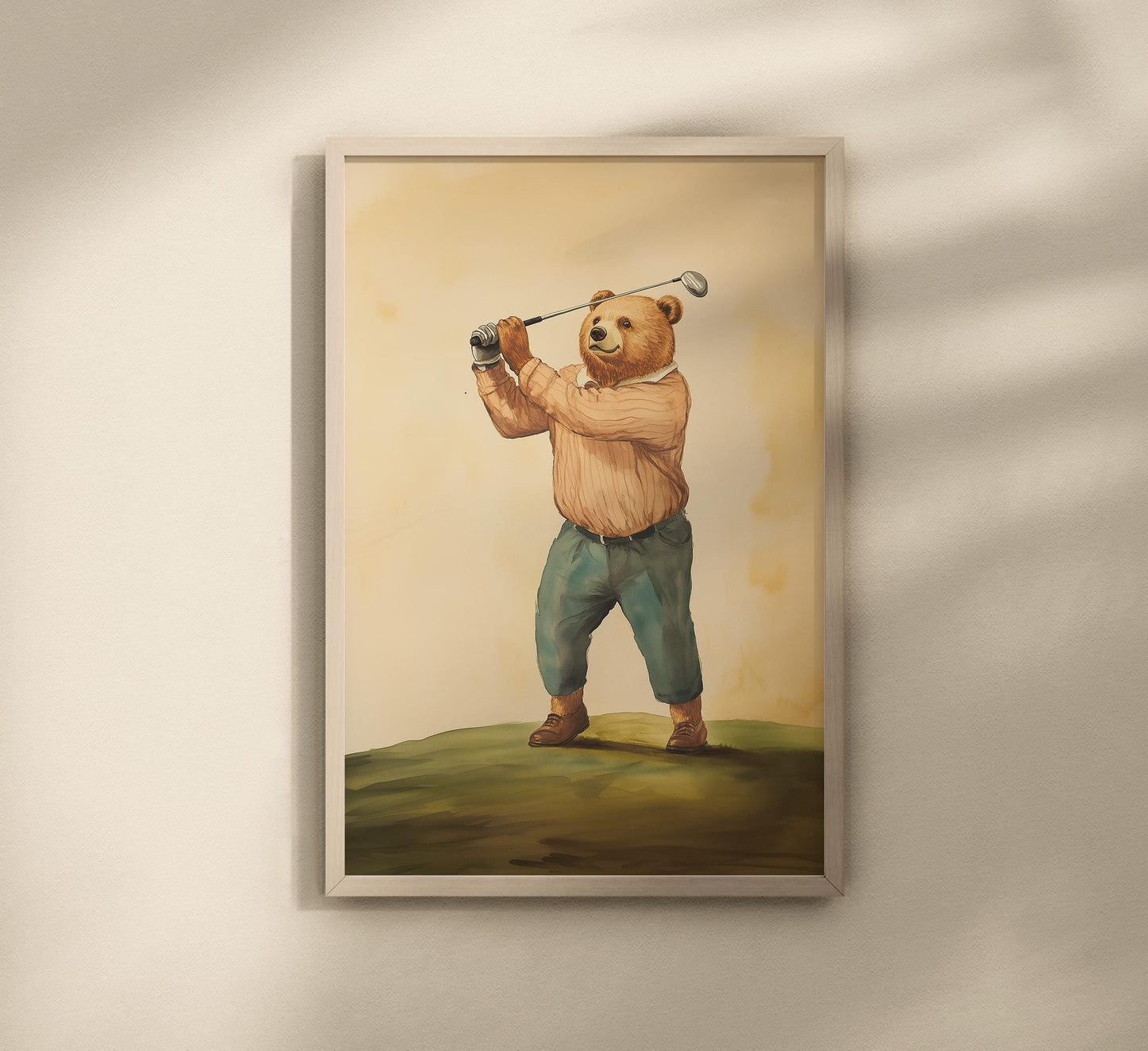 Bear Playing Golf Watercolor Art Print, Baby Shower Gift, Golf Theme Nursery Wall Art, Nursery Decor, 150
