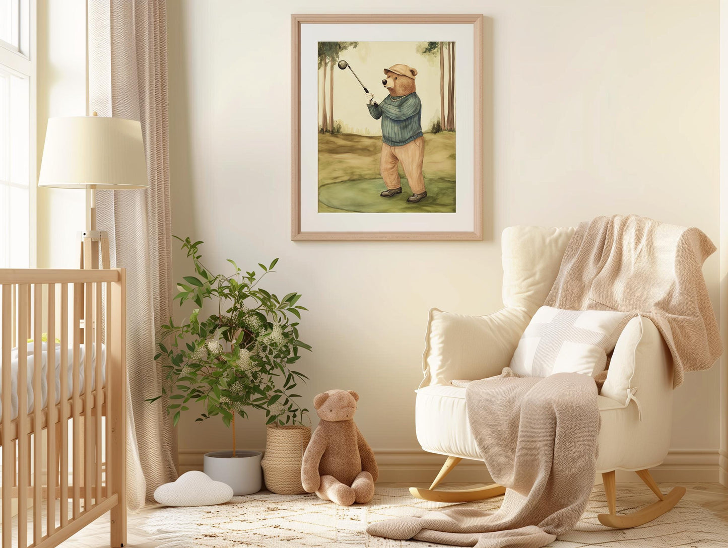 Bear Playing Golf Watercolor Art Print, Baby Shower Gift, Golf Theme Nursery Wall Art, Nursery Decor, 151