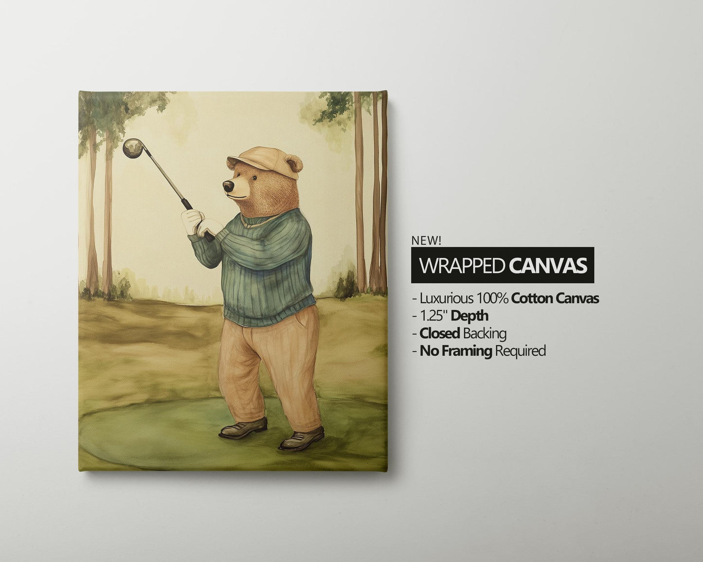 Bear Playing Golf Watercolor Art Print, Baby Shower Gift, Golf Theme Nursery Wall Art, Nursery Decor, 151