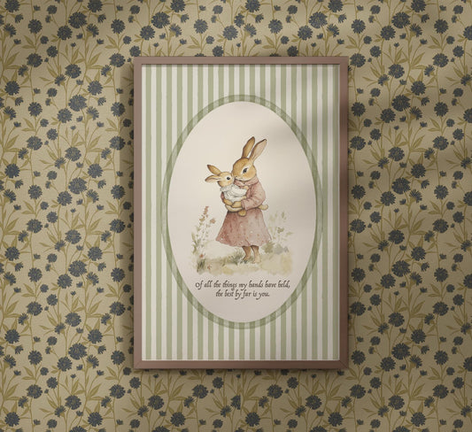 Rabbit Nursery Art Print, Baby Shower Gift, Bunny Theme Nursery Wall Art, Mom & Baby Quote, Vintage Nursery Decor, 155