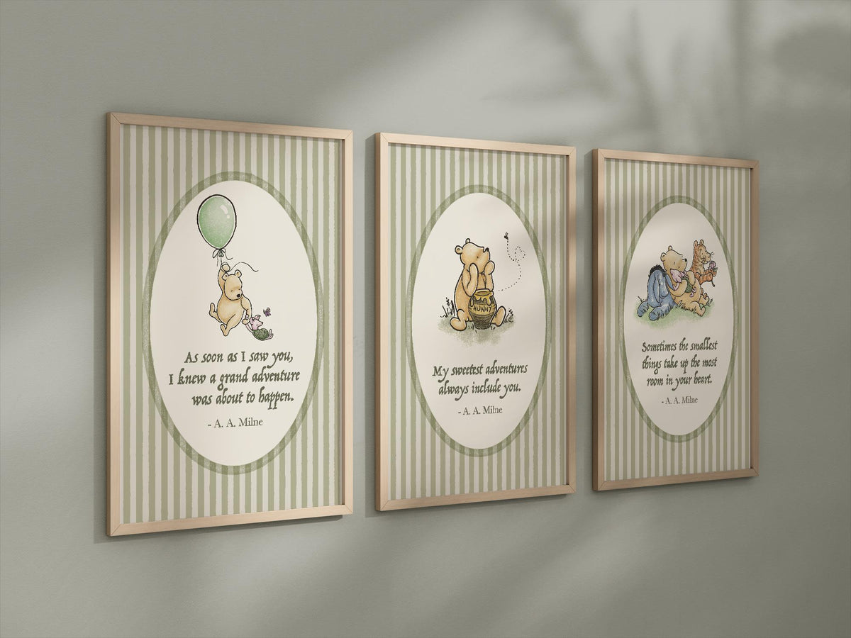 Set of 3 Classic Winnie-the-Pooh Nursery art prints, Gender Neutral Nursery, Winnie-the-Pooh inspirational quotes, new baby gift