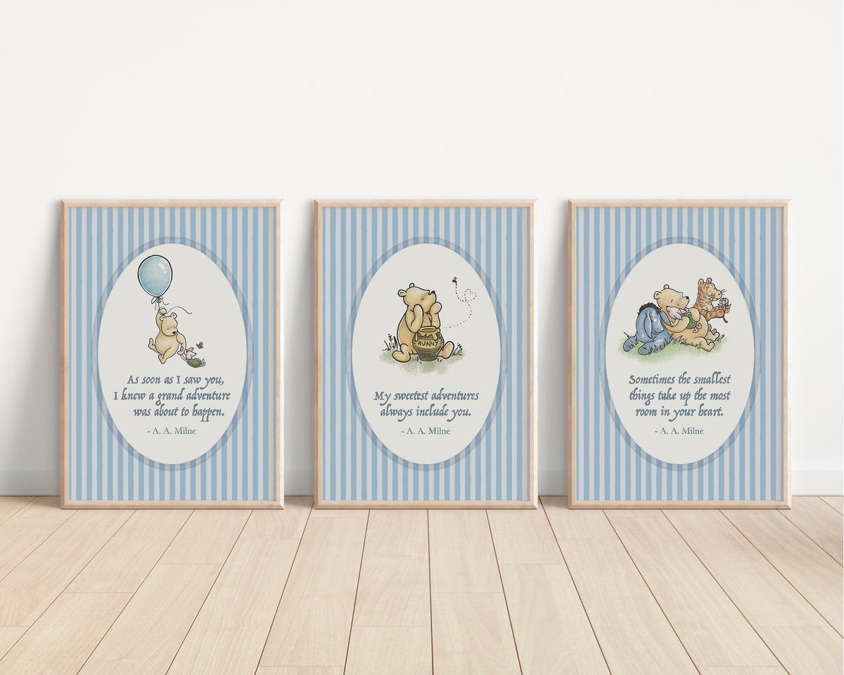 Set of 3 Classic Winnie-the-Pooh Nursery art prints, Gender Neutral Nursery, Winnie-the-Pooh inspirational quotes, new baby gift