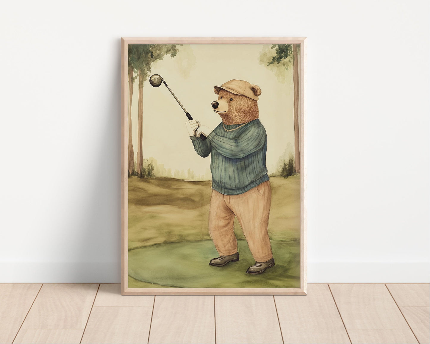 Bear Playing Golf Watercolor Art Print, Baby Shower Gift, Golf Theme Nursery Wall Art, Nursery Decor, 151