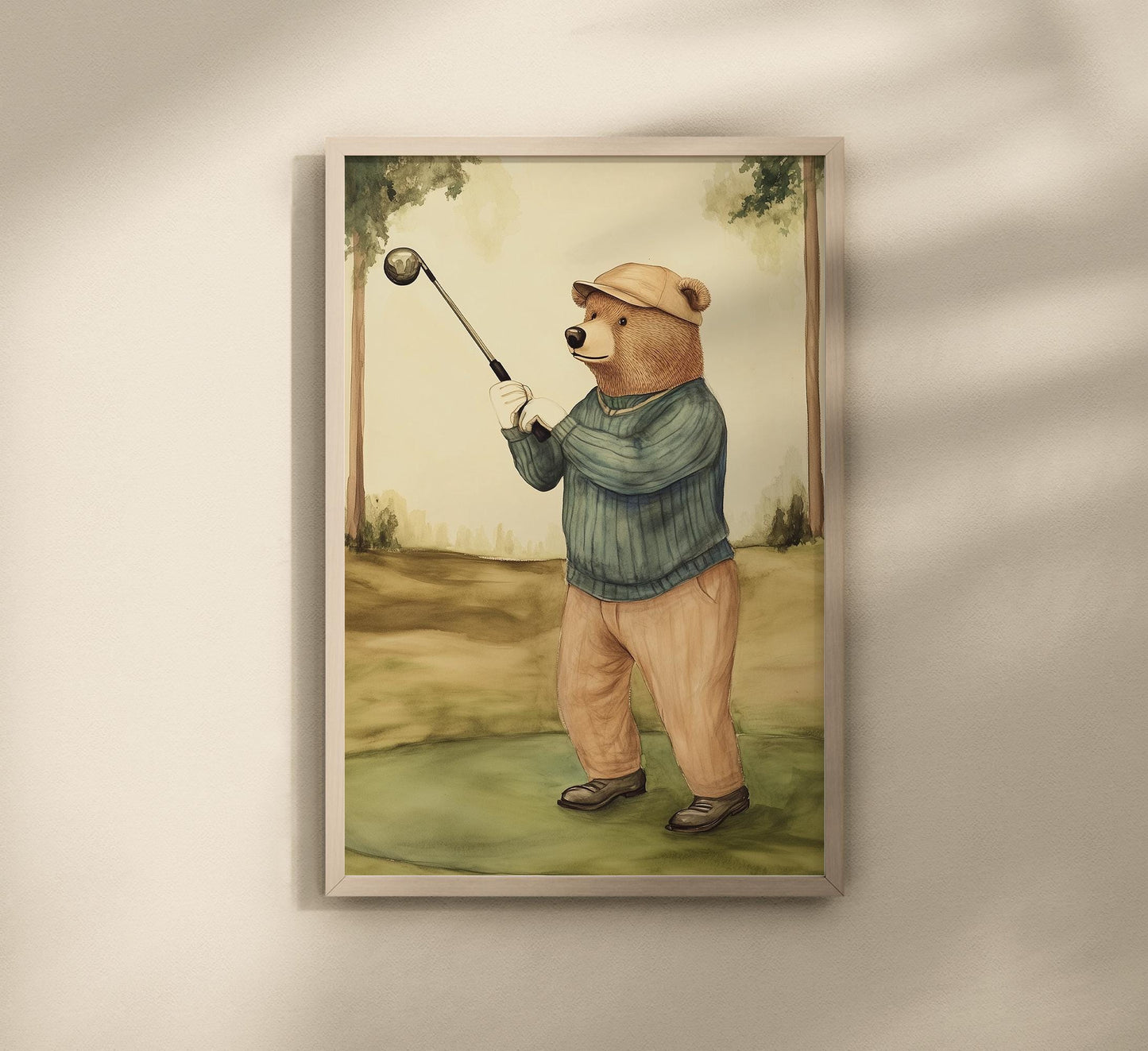 Bear Playing Golf Watercolor Art Print, Baby Shower Gift, Golf Theme Nursery Wall Art, Nursery Decor, 151