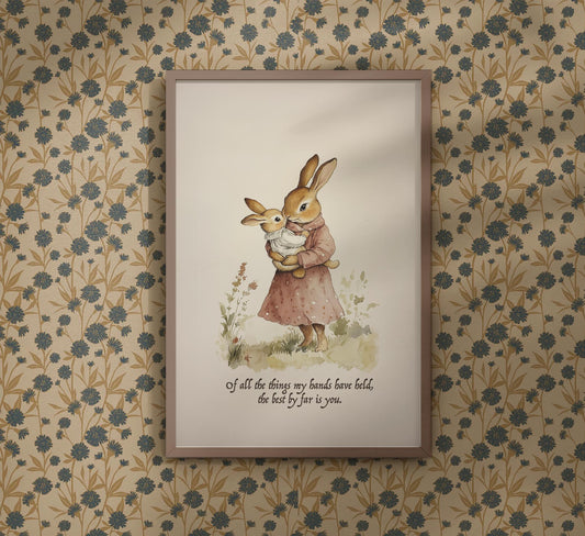 Rabbit Nursery Art Print, Baby Shower Gift, Bunny Theme Nursery Wall Art, Mom & Baby Quote, Vintage Nursery Decor, 154
