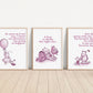 Set of 3 Classic Winnie-the-Pooh Nursery Art Prints, Pink