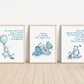 Set of 3 Classic Winnie-the-Pooh Nursery Art Prints, Blue