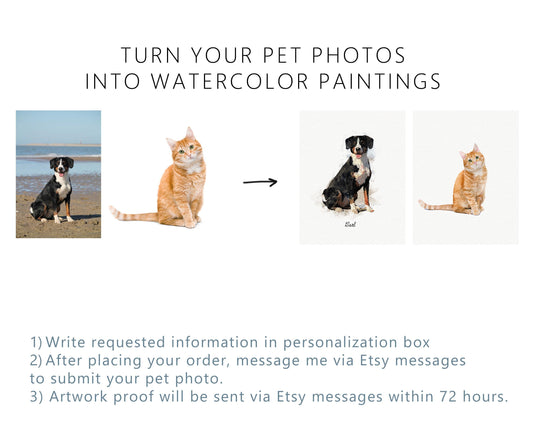 Custom Watercolor Cat Portrait, Pet Memorial, Cat Loss Gift, Cat Lover Gift, Pet Painting