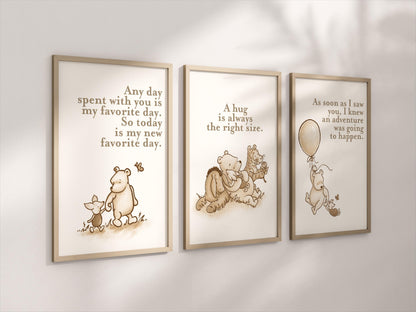 Set of 3 Classic Winnie-the-Pooh Nursery Art Prints, Gender Neutral