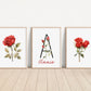 Personalized Set of 3 Red Rose Flower Art Prints, Wall Art, Bloom Bouquet, Nursery Decor, Play Room, Baby Room Ideas