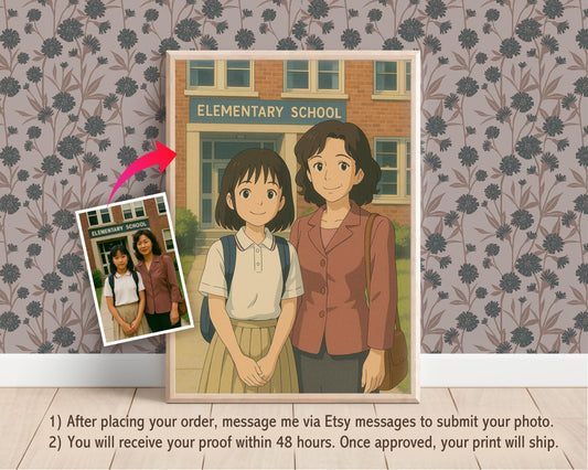 Custom Anime Family Portrait, Mother's Day Portrait, Anniversary, Ghibli Style, Printed Gift