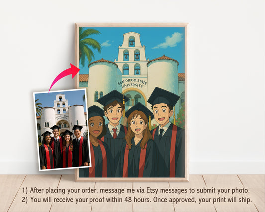 Custom Graduation Anime Portrait, Ghibli Style, Grad Printed Gift